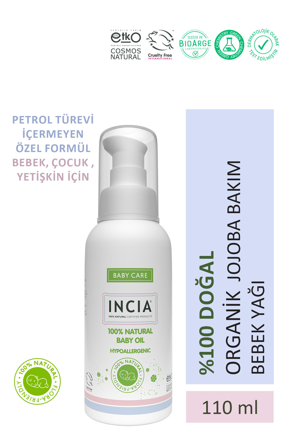 %100 Doğal Bebek Yağı Organik Jojoba Bakım Masaj Yağı Parafinsiz Bitkisel Vegan 110 ml