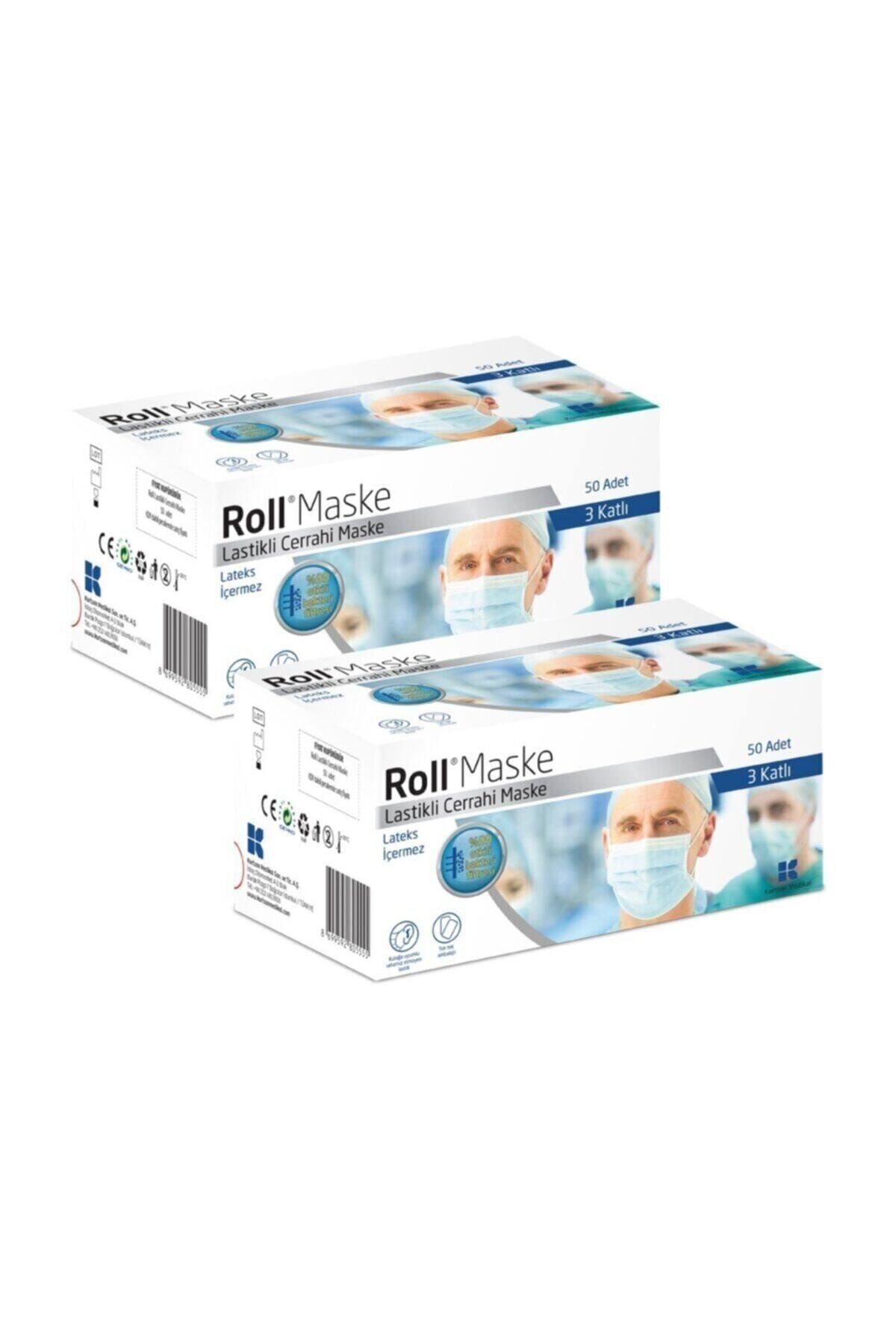Roll Steril Lastikli Maske 3 Katlı 2 kutu - 100 Adet Mavi