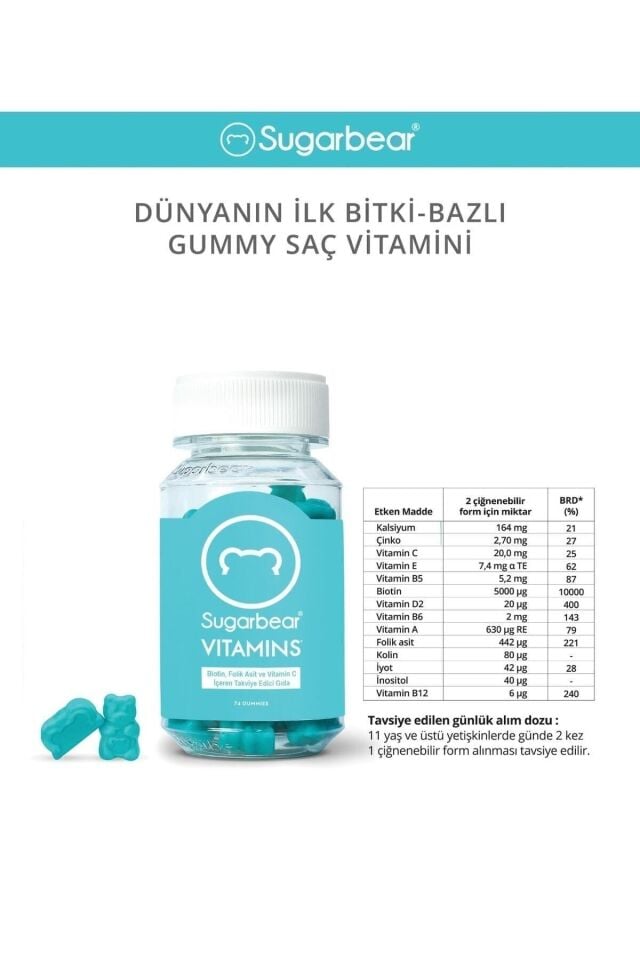 Sugar Bear Saç Vitamini 74 Adet Kapsül.