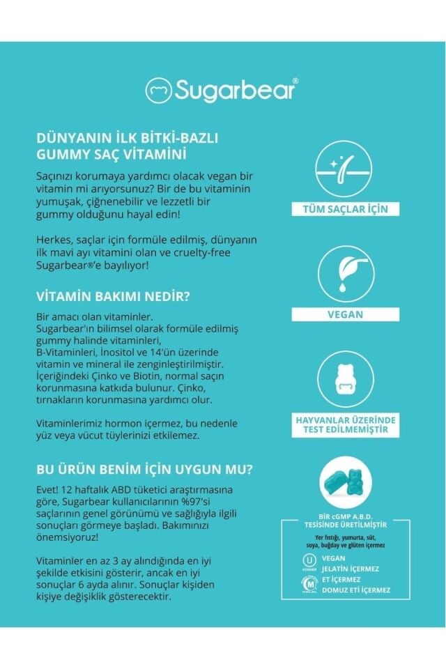 Sugar Bear Saç Vitamini 74 Adet Kapsül.