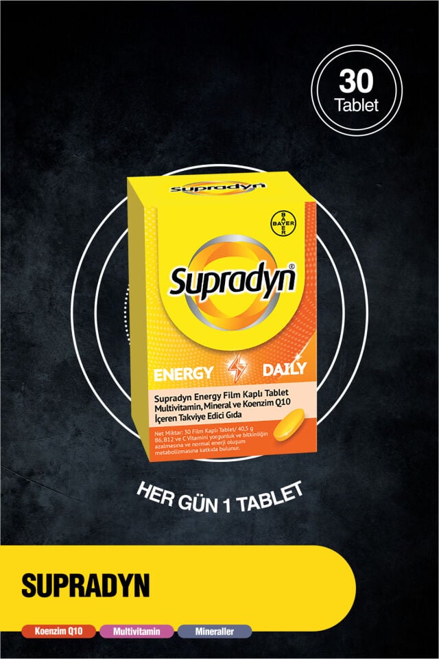 Energy Daily 30 Film Kaplı Tablet | Koenzim Q10, Multivitamin ve Mineral