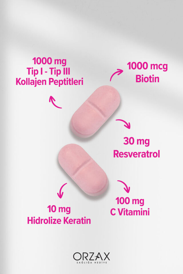 THE COLLAGEN BEAUTY CORE KOLAJEN TIP 1-3, RESVERATROL, KERATIN, BIOTIN, C VITAMINI, CINKO 30 TABLET