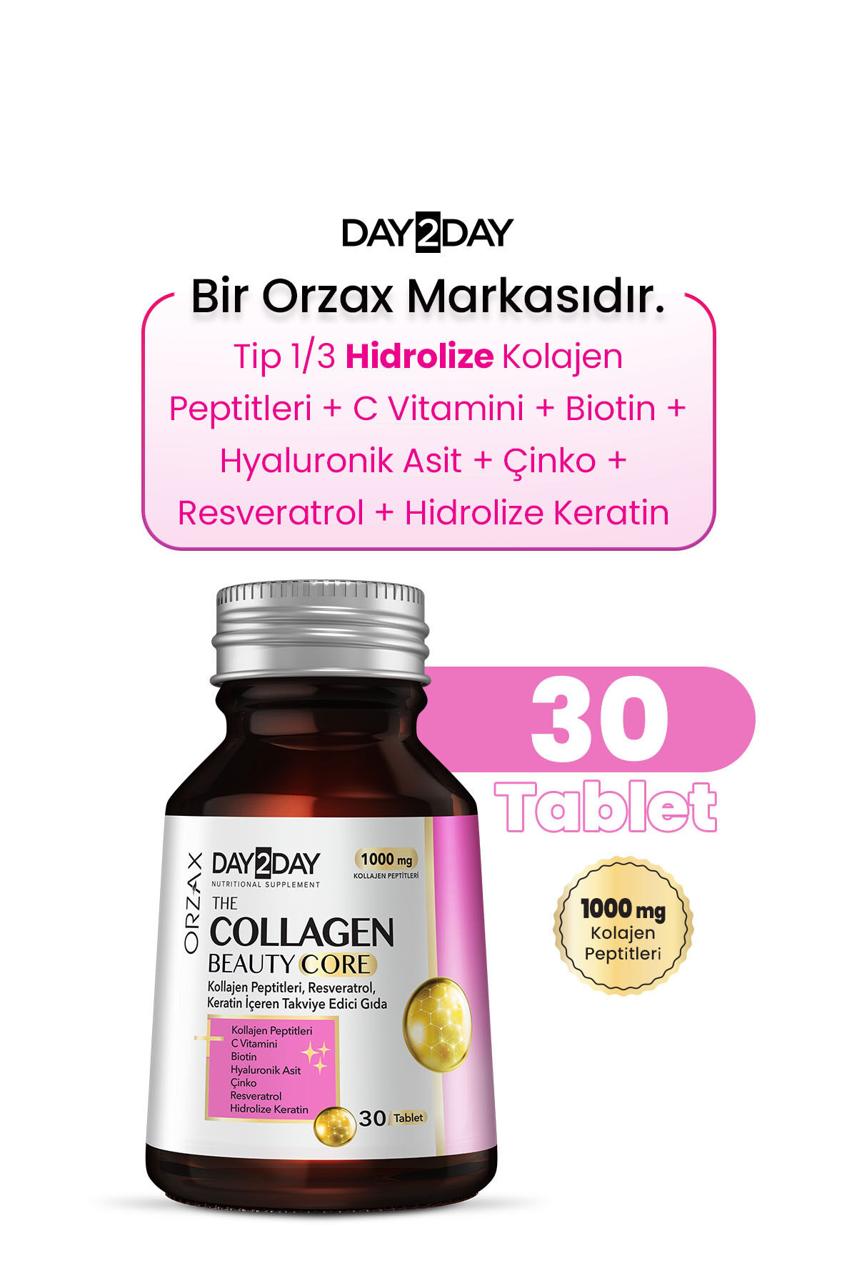 THE COLLAGEN BEAUTY CORE KOLAJEN TIP 1-3, RESVERATROL, KERATIN, BIOTIN, C VITAMINI, CINKO 30 TABLET