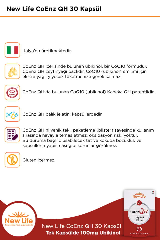 NEWLIFE COENZ QH KAPSUL 100 MG 30 KAPSULLUK AMBALAJ