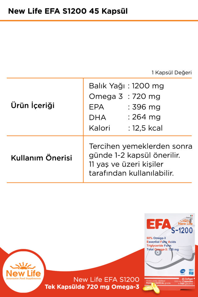 NEWLIFE EFA S KAPSUL 1200 MG 45 KAPSULLUK AMBALAJ