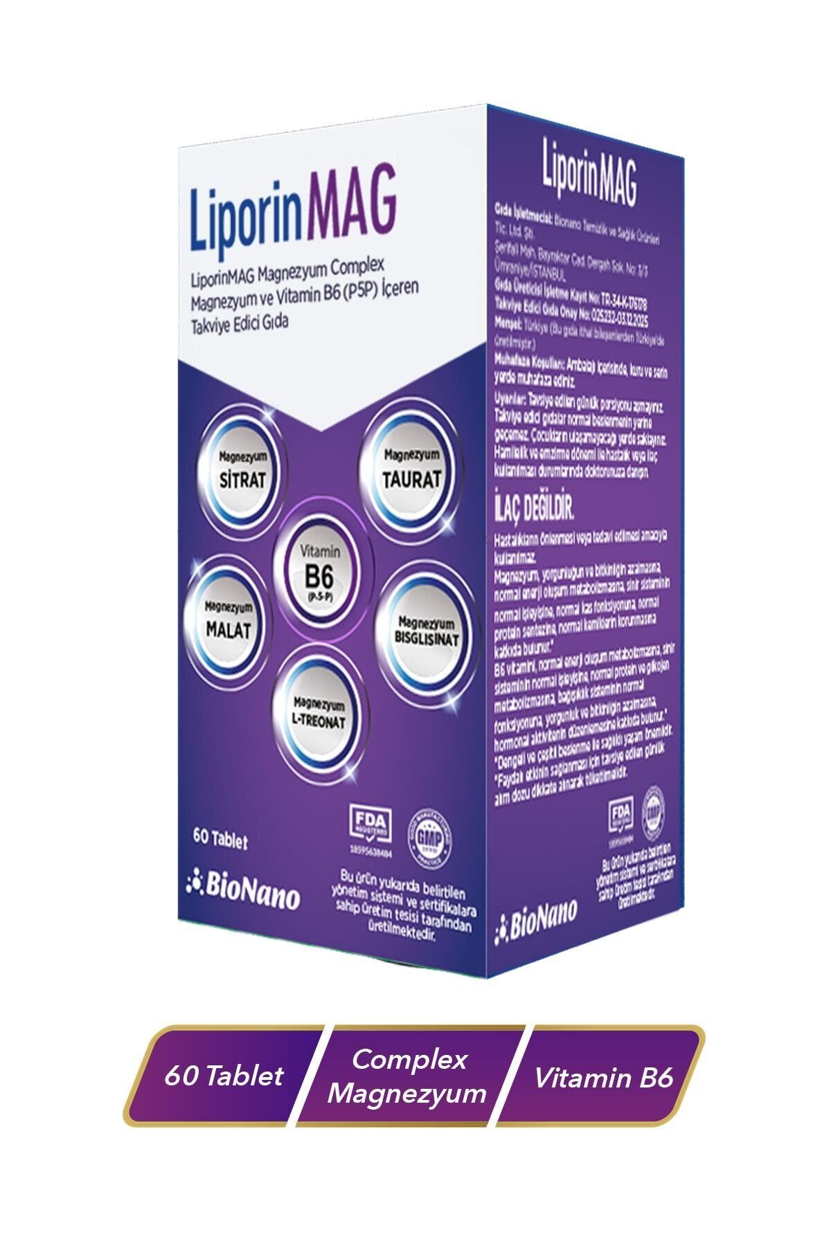 LIPORIN MAG MAGNEZYUM COMPLEX VE VITAMIN B6(P5P) 60 TABLET
