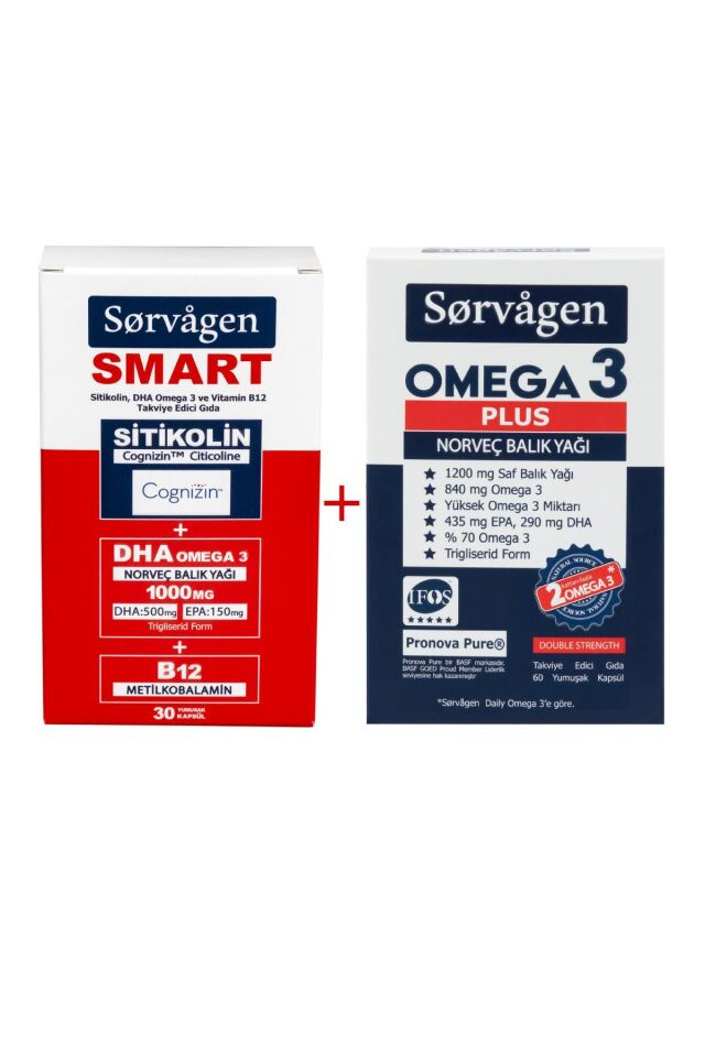 SORVAGEN SMART SİTİKOLİN, DHA OMEGA 3, B12 (30 KAPSÜL)   SORVAGEN OMEGA 3 PLUS NORVEÇ BALIK YAĞI