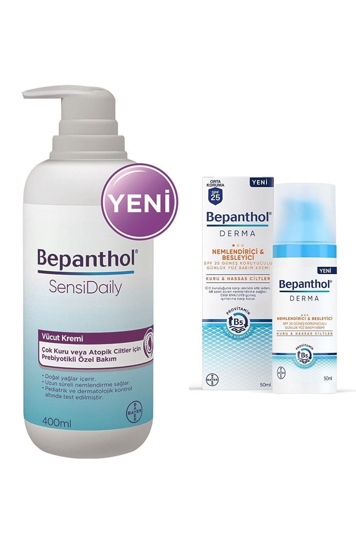 Sensidaily Pompalı Vücut Kremi 400 Ml+derma Nemlendirici Besleyici Yüz Bakım Kremi 50 ml