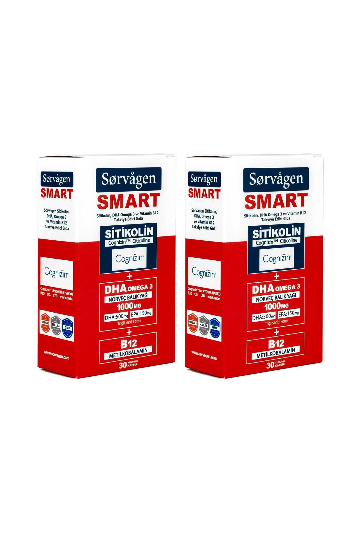 SORVAGEN SMART SİTİKOLİN DHA OMEGA 3 VE B12 30 KAPSÜL 2 ADET