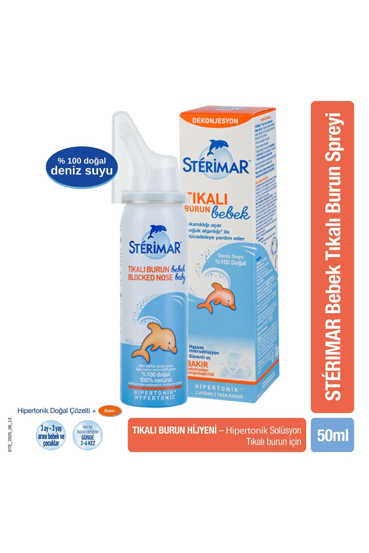 STERIMAR TIKALI BURUN HIPERTONIK BEBEK/COCUK BURUN SPREYI 50 ML LIK TUP