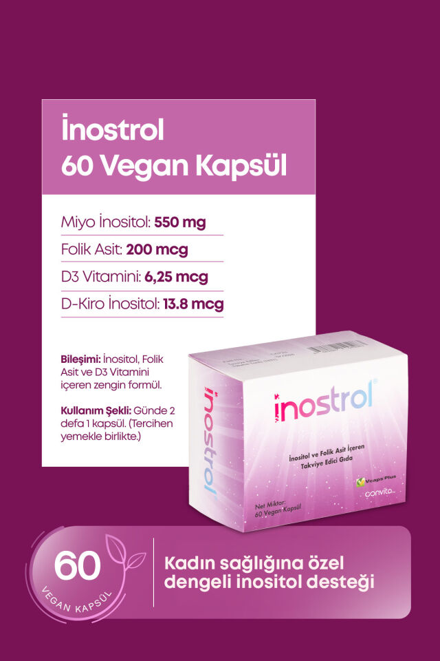 Miyo Inositol, Kiro Inositol(40:1) Folik Asit D Vitamini Içeren 60 Kapsül Pcos;insülin Direnci