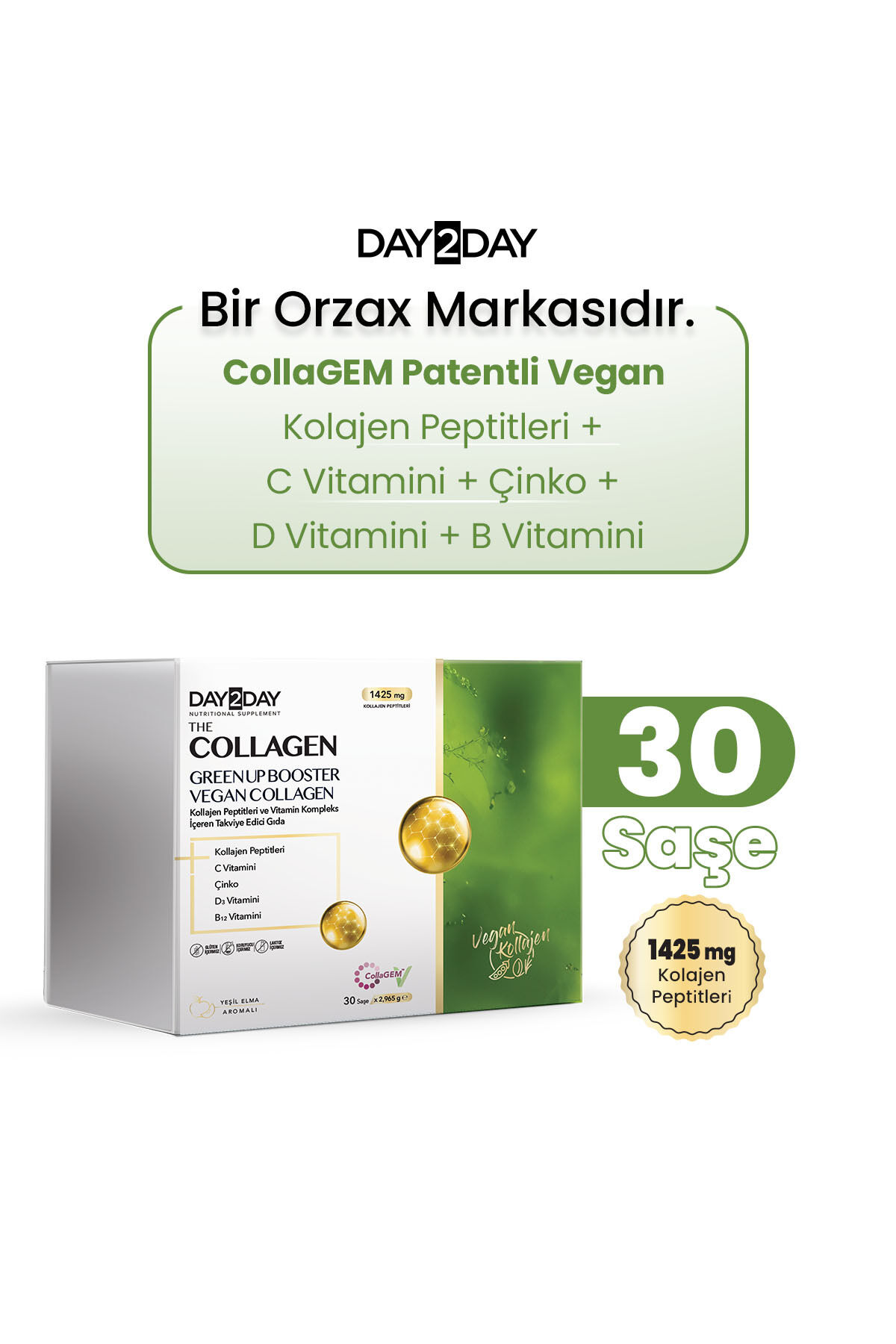 The Collagen Green Up Booster 30 Saşe - Yeşil Elma Aromalı