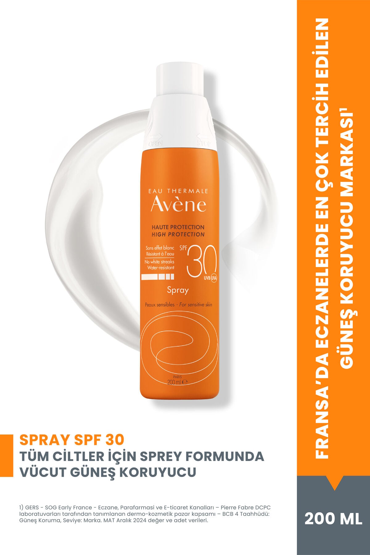 Sprey Güneş Kremi SPF 30 Vücut için Yüksek Koruma Sağlayan Nemlendirici Güneş Bakımı 200 ml