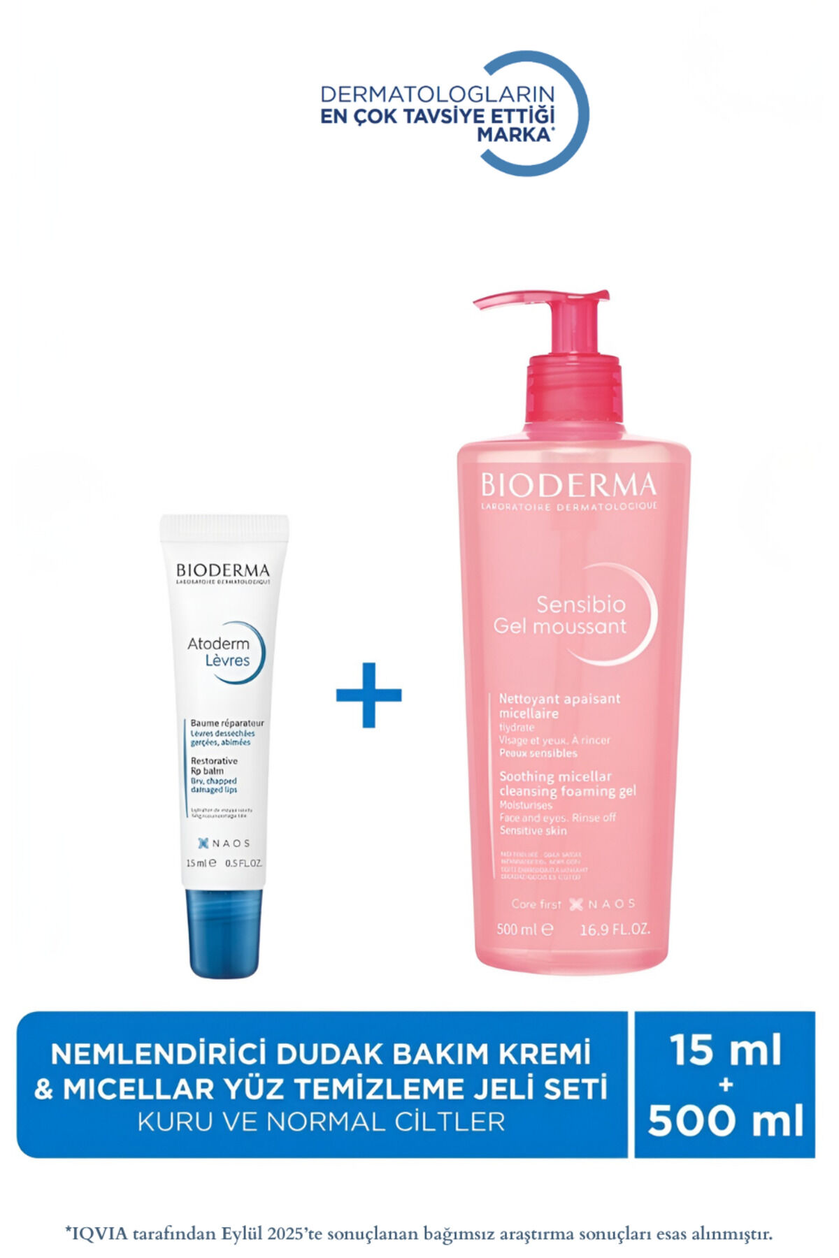 Nemlendirici Dudak Kremi & Hassas ve Normal Ciltler Micellar Yüz Temizleme Jeli 500 ml 2'li Set