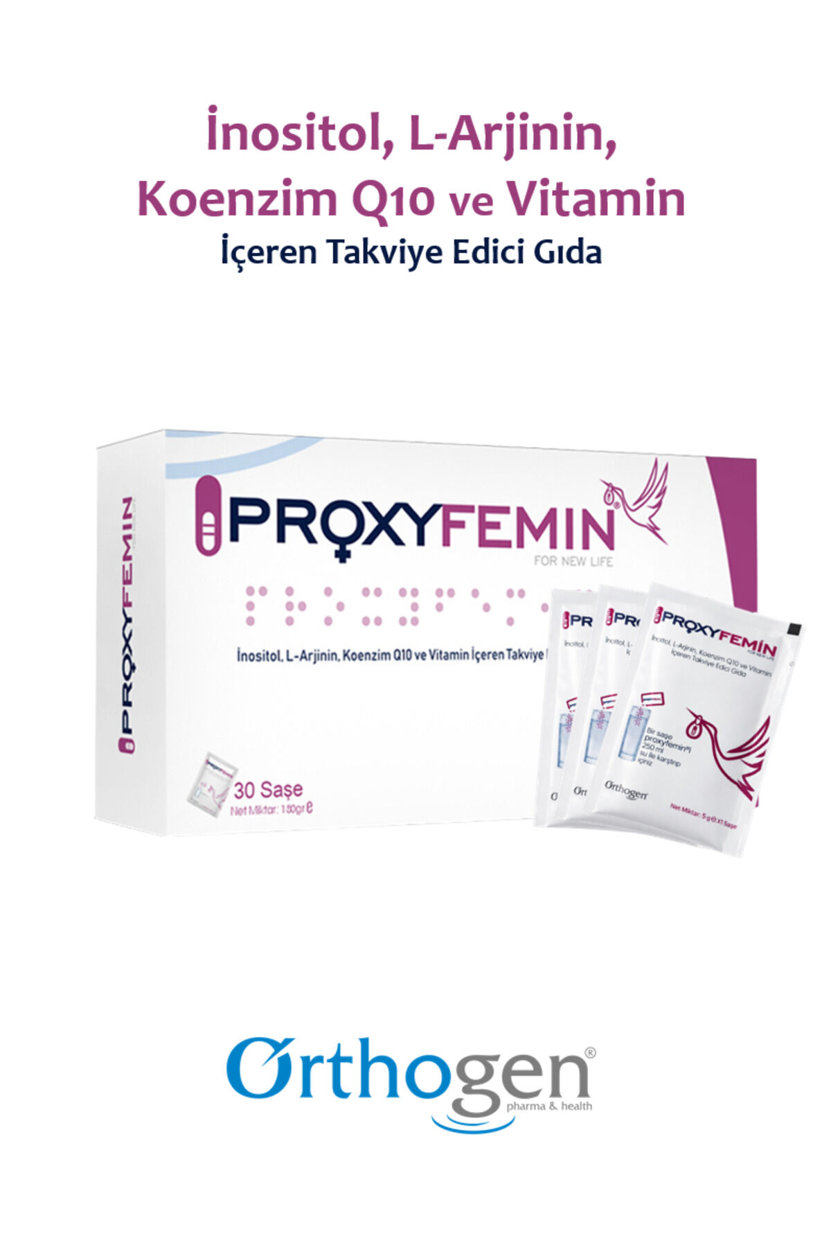 Proxyfemin 30 Saşe | İnositol, L-Arjinin, Koenzim Q10 ve Vitamin İçeren Takviye Edici Gıda