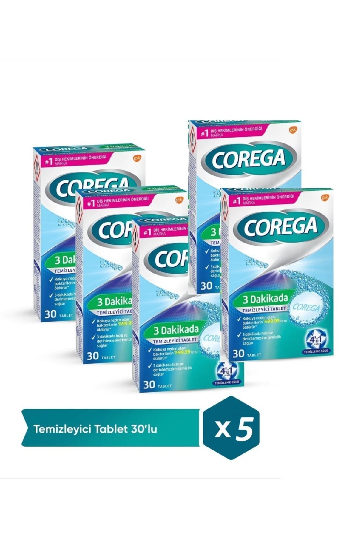Corega 3 Dakikada Temizleyici 30 Tablet 5 ADET
