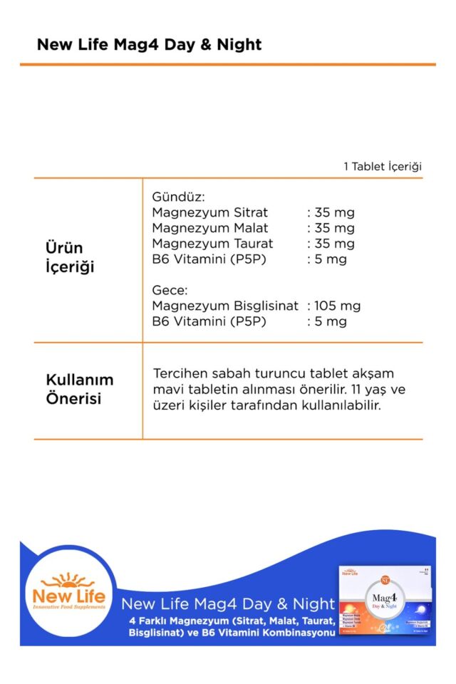 New Life Mag4 Day Night 30   30 Tablet 2 Adet