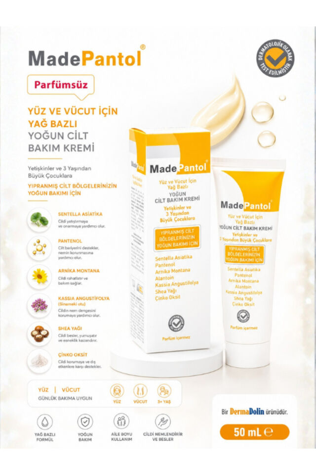 MadePantol Yağ Bazlı Yoğun Cilt Bakım Kremi 50 ml | Hassas ve Yıpranmış Ciltler İçin