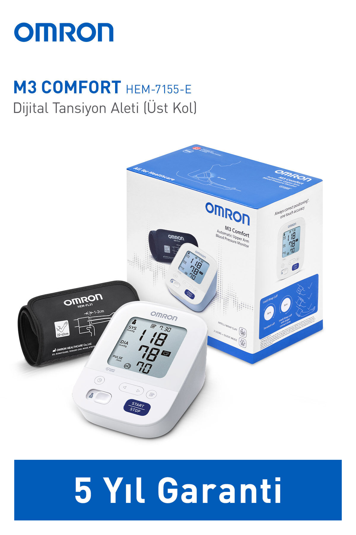 M3 Comfort Kolay Kullanım Üst Koldan Ölçer Pilli Tansiyon Aleti