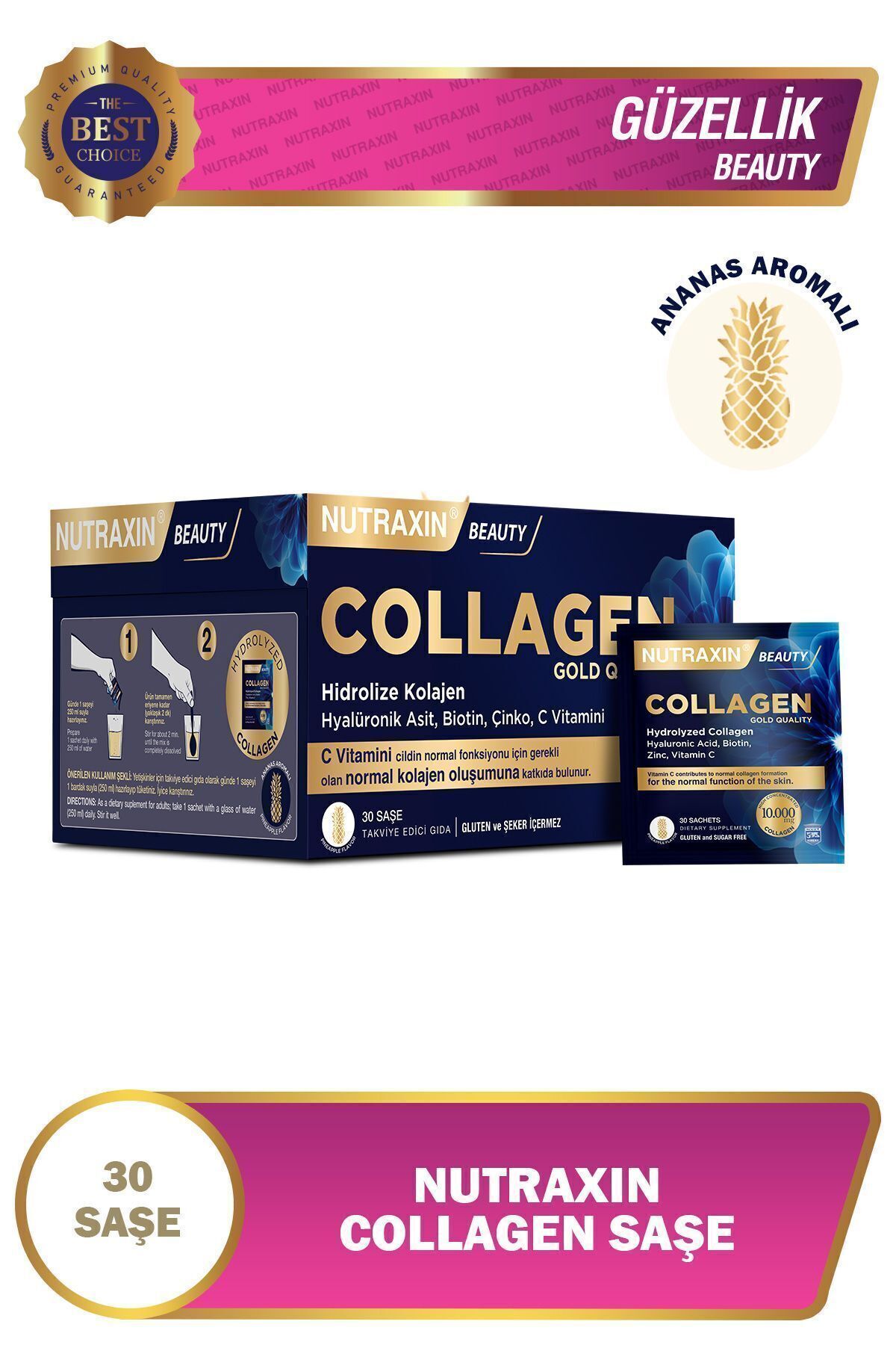 COLLAGEN 30 SAŞE 10.000 MG TİP 1 TİP 3 ANANAS AROMALI 2'Lİ