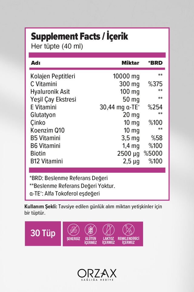 The Collagen Beauty Plus Kolajen-Hyaluronik Asit-Glutatyon-Koenzim Q10-Biotin-B5-B6-B12-C Vitamini