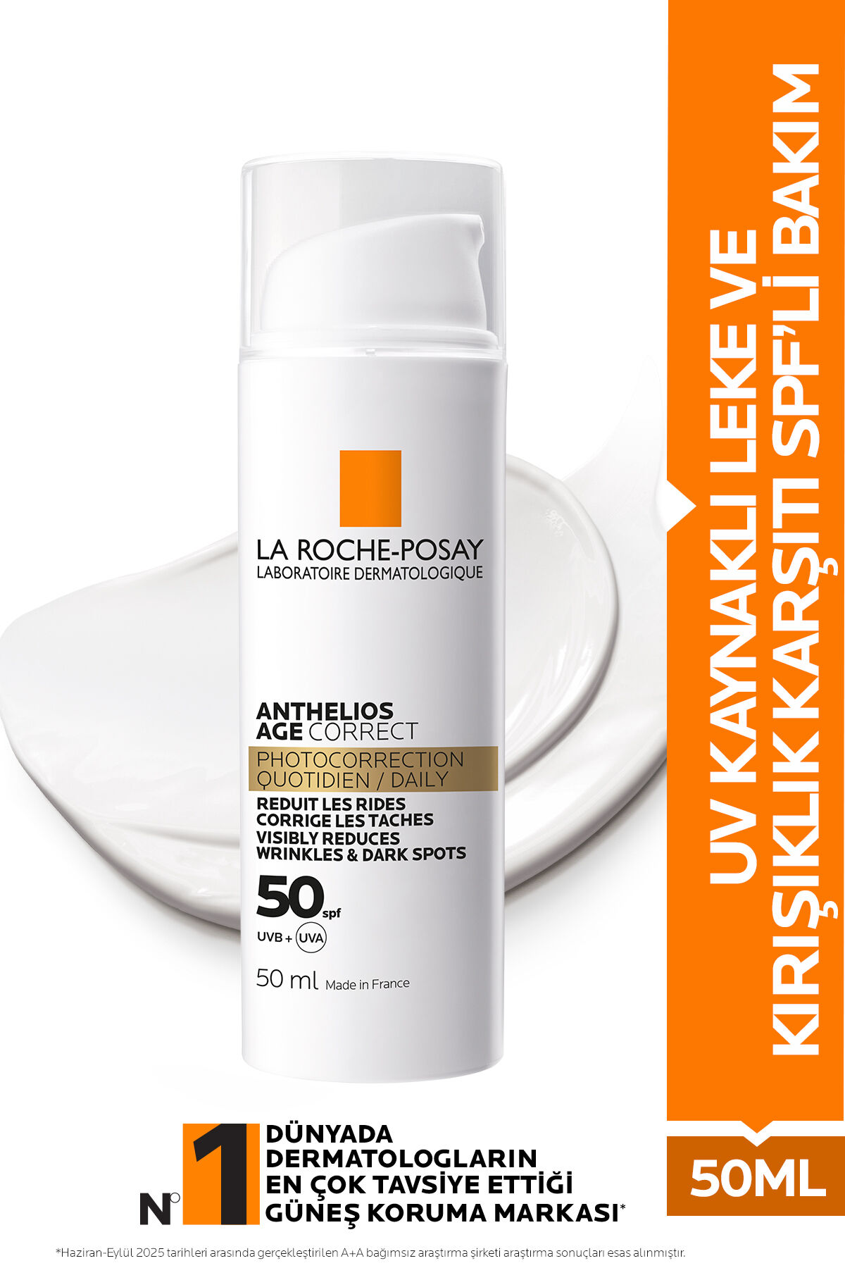 Anthelios Age Correct SPF50+ UV Kaynaklı Leke ve Kırışıklık Karşıtı Güneş Koruyucu Yüz Kremi 50 ml