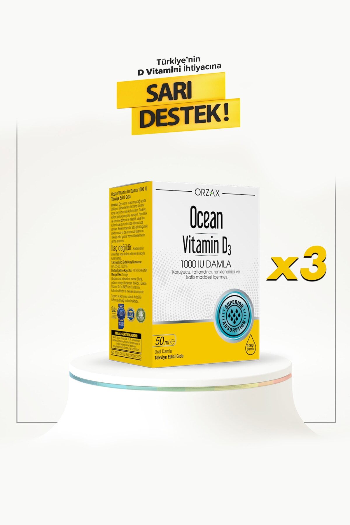 Vitamin D3 1000 Iu 50 Ml Damla 3 Adet