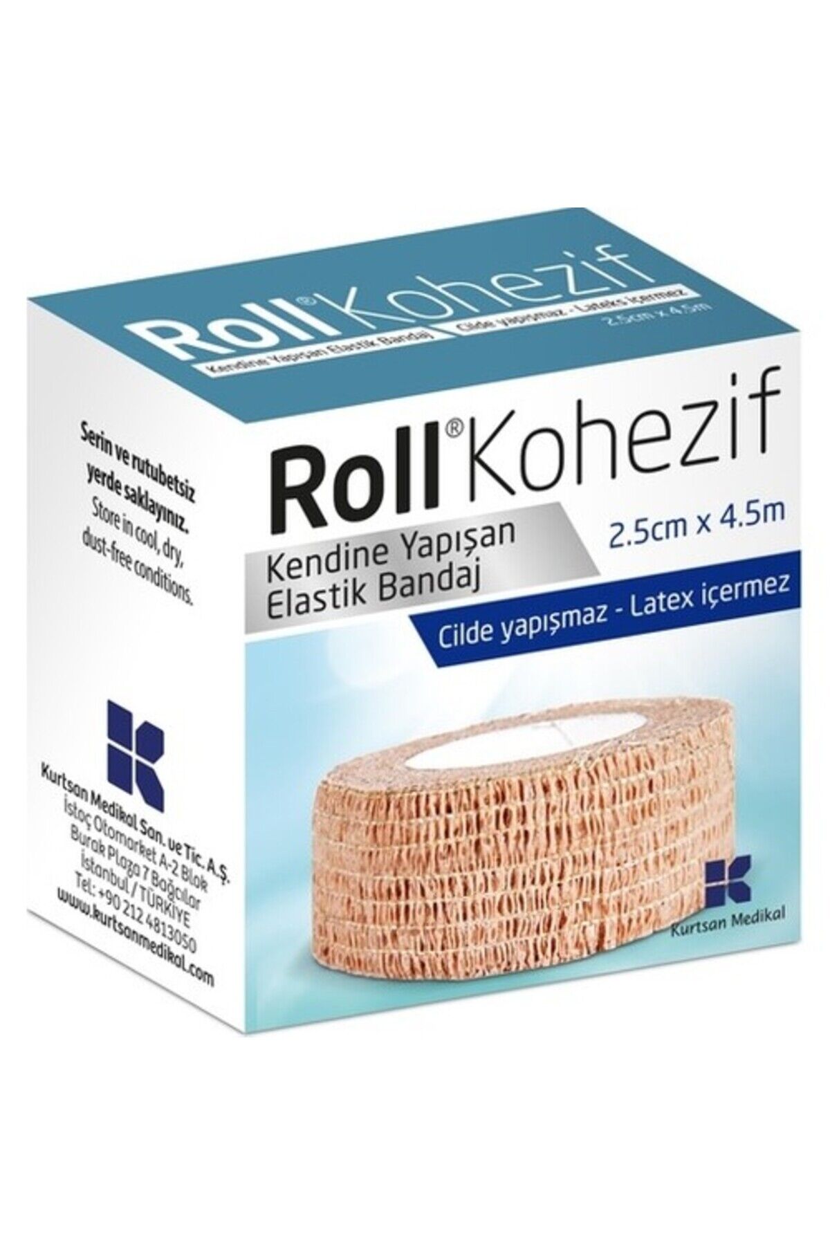 ROLL KOHEZIF BANDAJ ELASTIK 2.5 CM X 4.5 M KENDINE YAPISAN