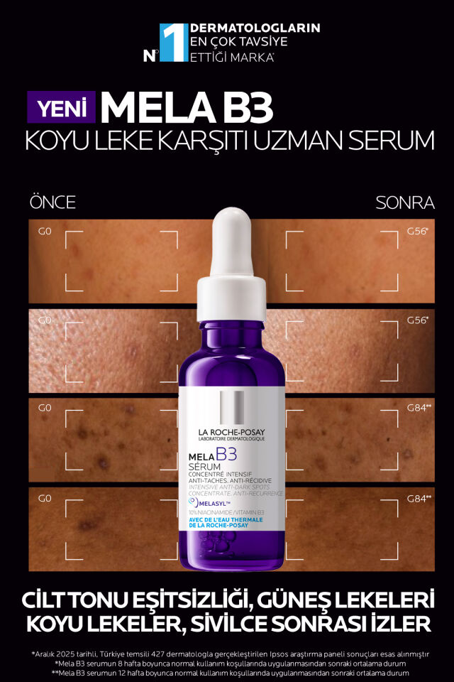 MELA B3 Hassas Ciltler Dahil Tüm Cilt Tipleri İçin Melasyl İçeren Koyu Leke Karşıtı Serum 30 ml