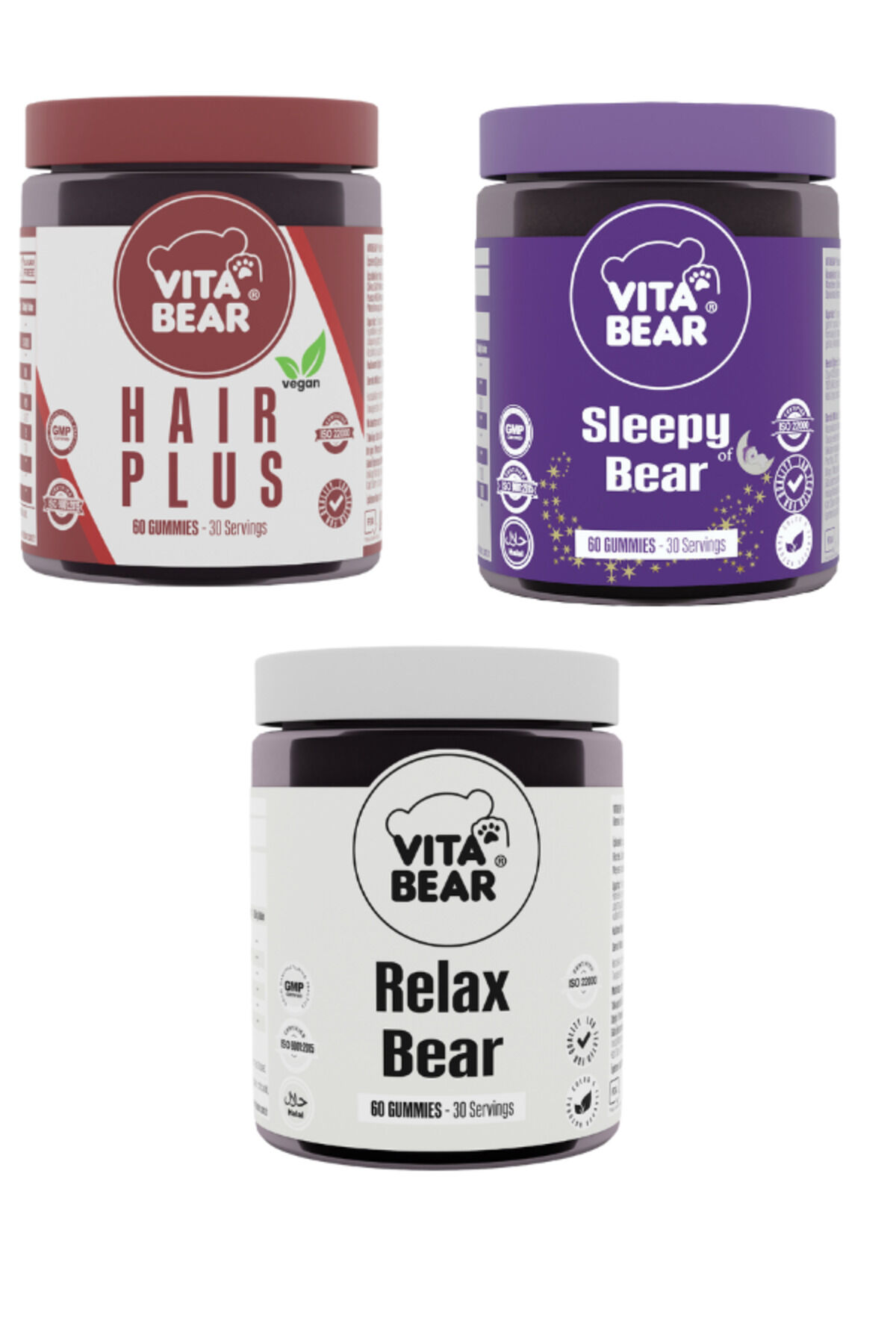 Hair Plus Vegan Saç Vitamin & sleepy Bear 60 Gummy & Relax Bear 60 Gummy