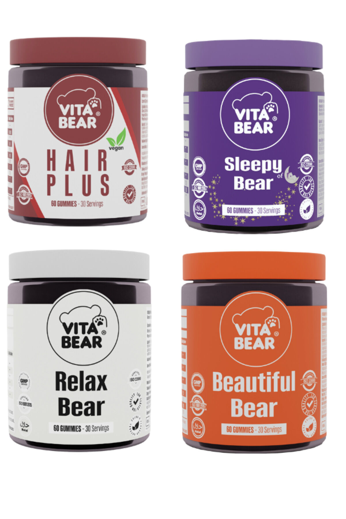Hair Plus Vegan Saç Vitamin & sleepy Bear 60 Gummy & Beautiful Bear 60 Gummy & Relax Bear 60 Gummy
