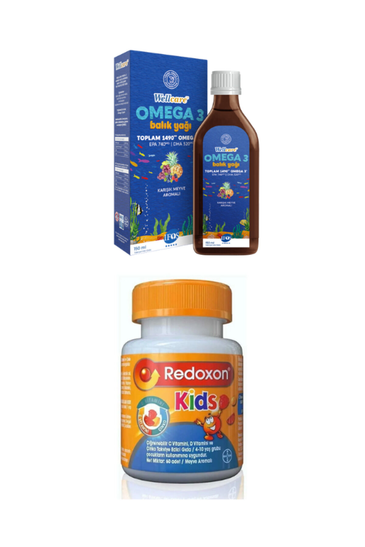 Omega 3 Karışık Meyve Aromalı Balık Yağı 150 ml & Redoxon Kids 60 Çiğnenebilir Tablet