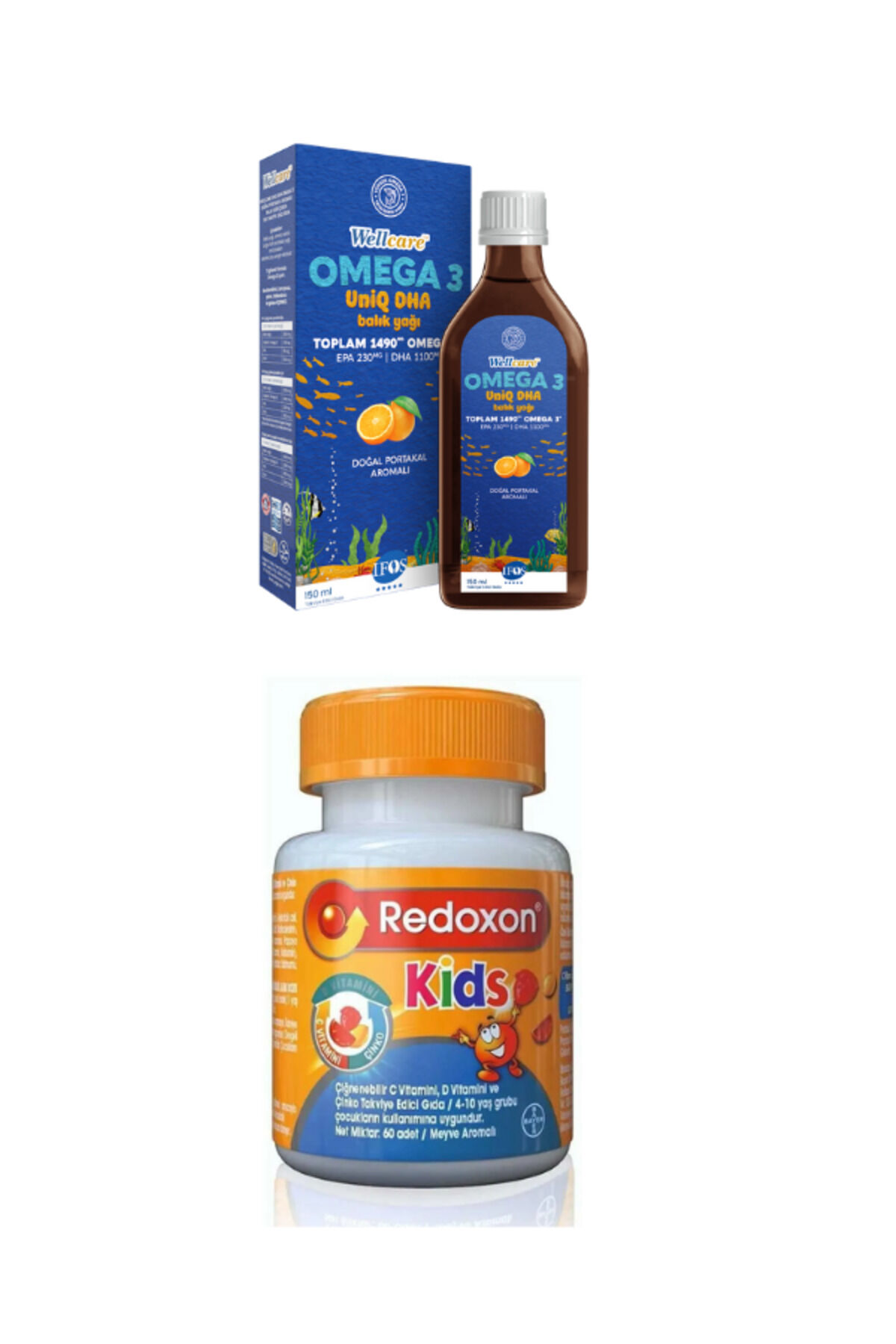 Omega 3 Doğal Portakal Aromalı Balık Yağı 150 ml & Redoxon Kids 60 Çiğnenebilir Tablet