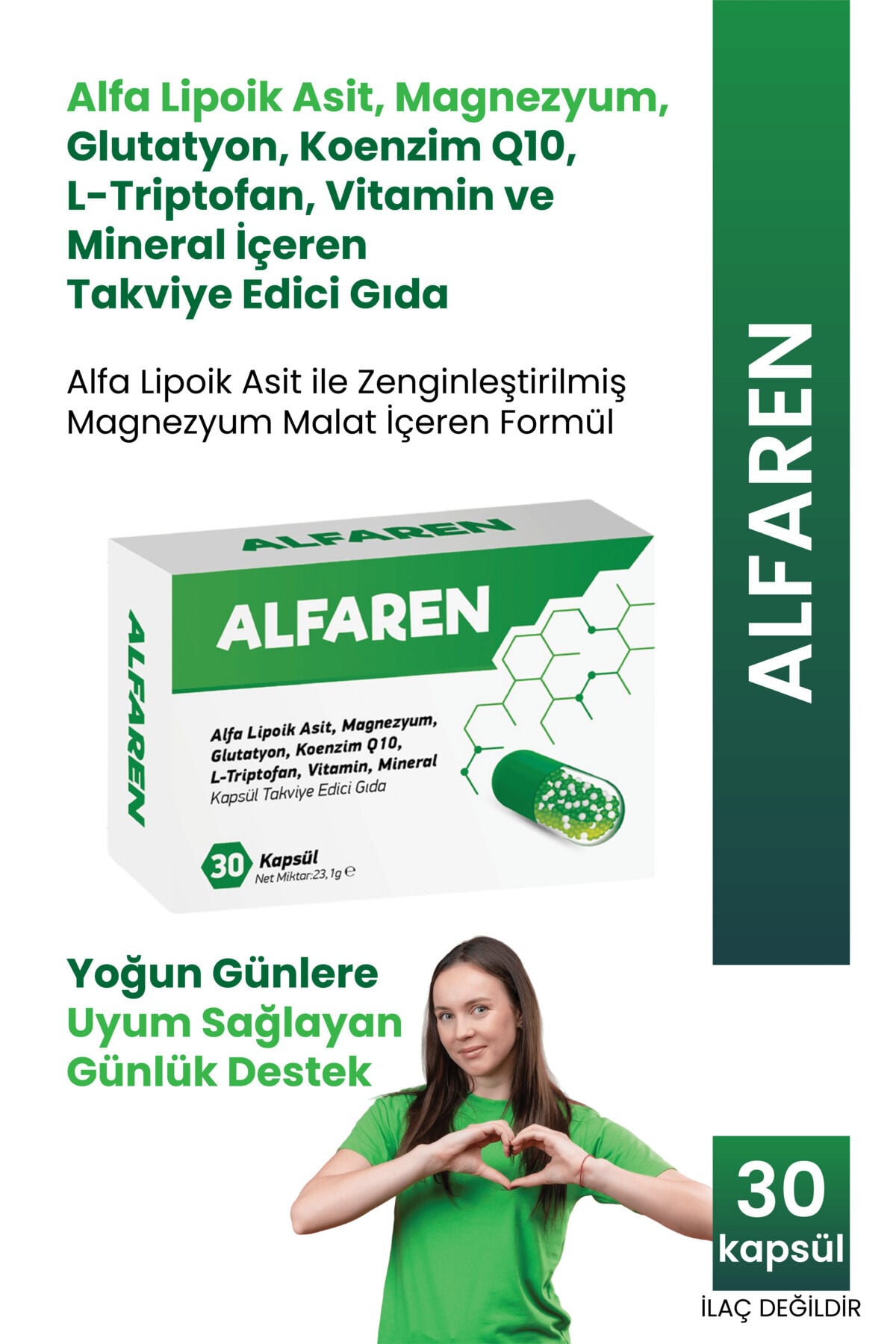 Alfa Lipoik Asit, Magnezyum, Glutatyon, Koenzim Q10, L-Triptofan, Vitamin, Mineral - 30 Kapsül