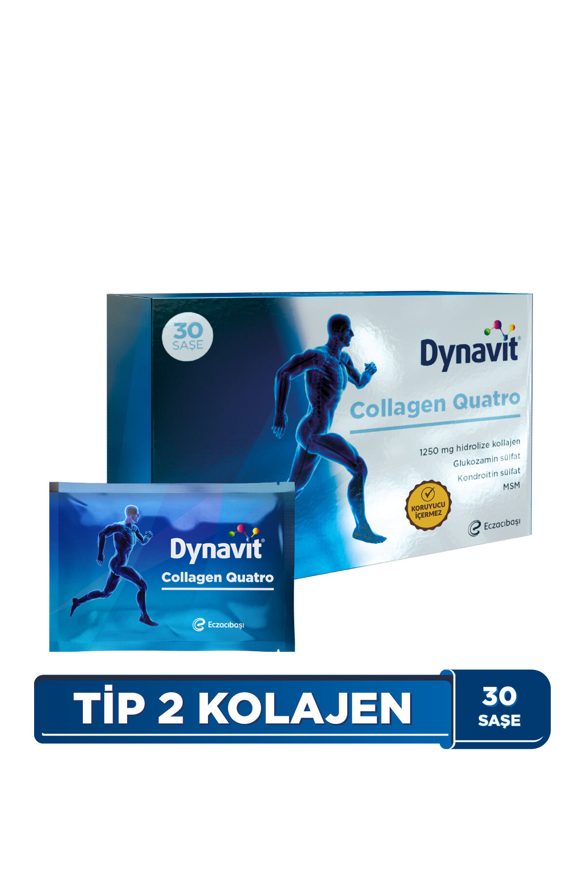 Collagen Quatro 30 Saşe - Hidrolize Peptit Tip 2 Tavuk Kolajeni,MSM,Glukozamin ve Kondroitin Sülfat
