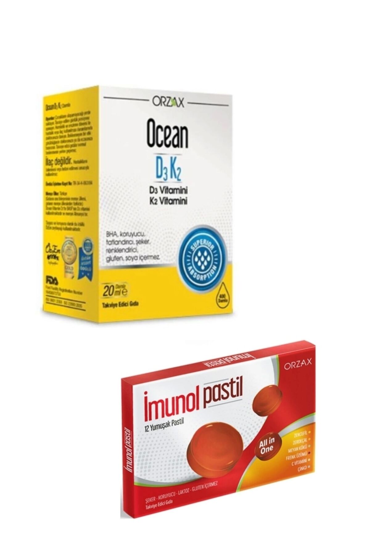 D3+K2 Damla 20 Ml + Orzax Imunol Pastil 12 Yumuşak Pastil