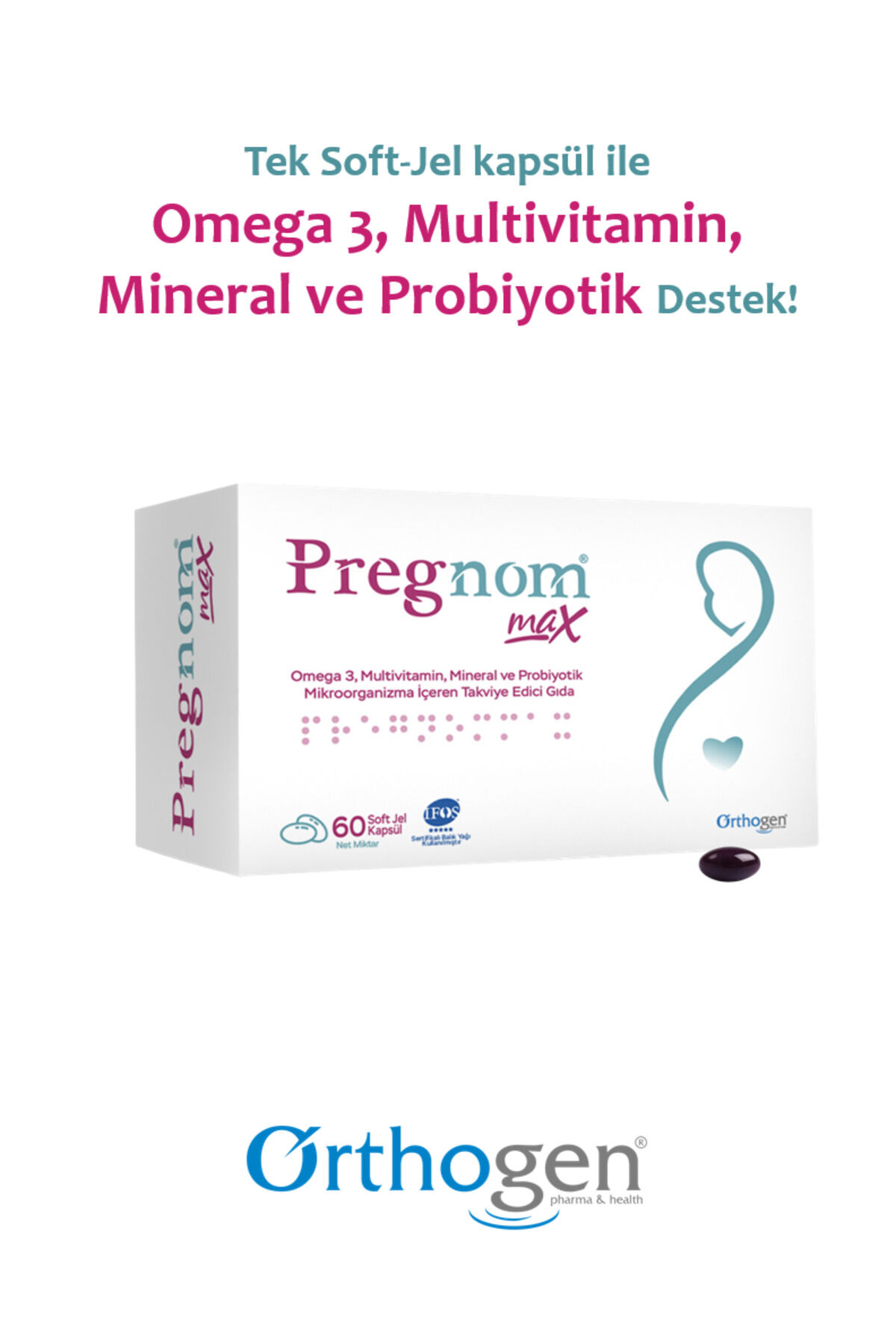 Pregnom Max 60 Kapsül – Omega 3, Vitamin, Mineral ve Probiyotik İçeren Takviye Edici Gıda