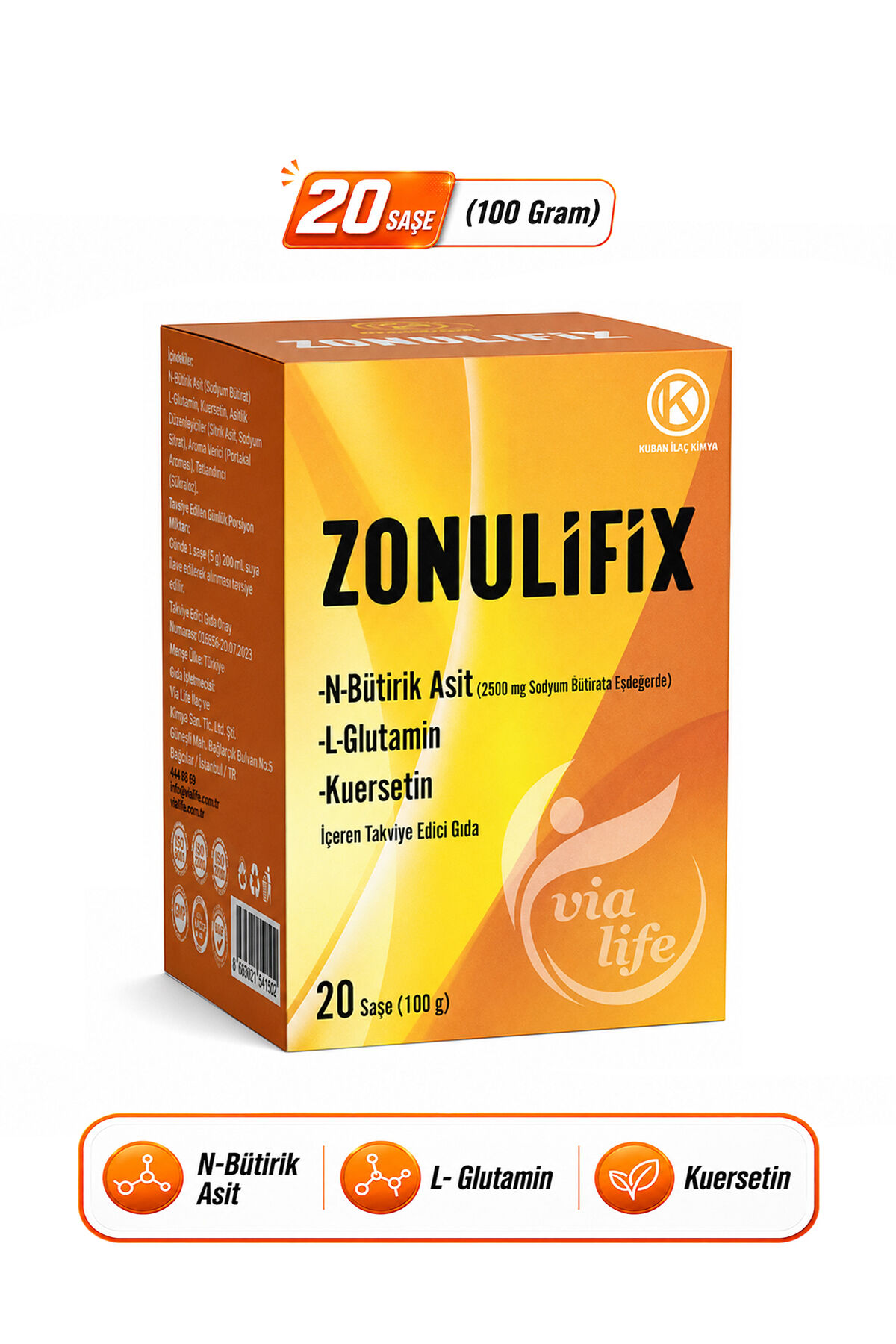 Zonulifix N-Bütirik Asit, L-Glutamin, Kuersetin 20 Şase