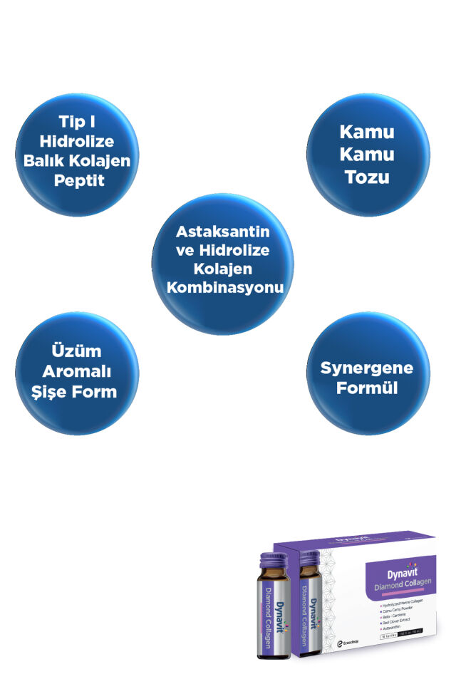 Diamond Collagen 10'lu Şişe - Hidrolize Peptit Tip 1 Balık Kolajeni, Kamu Kamu Tozu, Beta Karoten