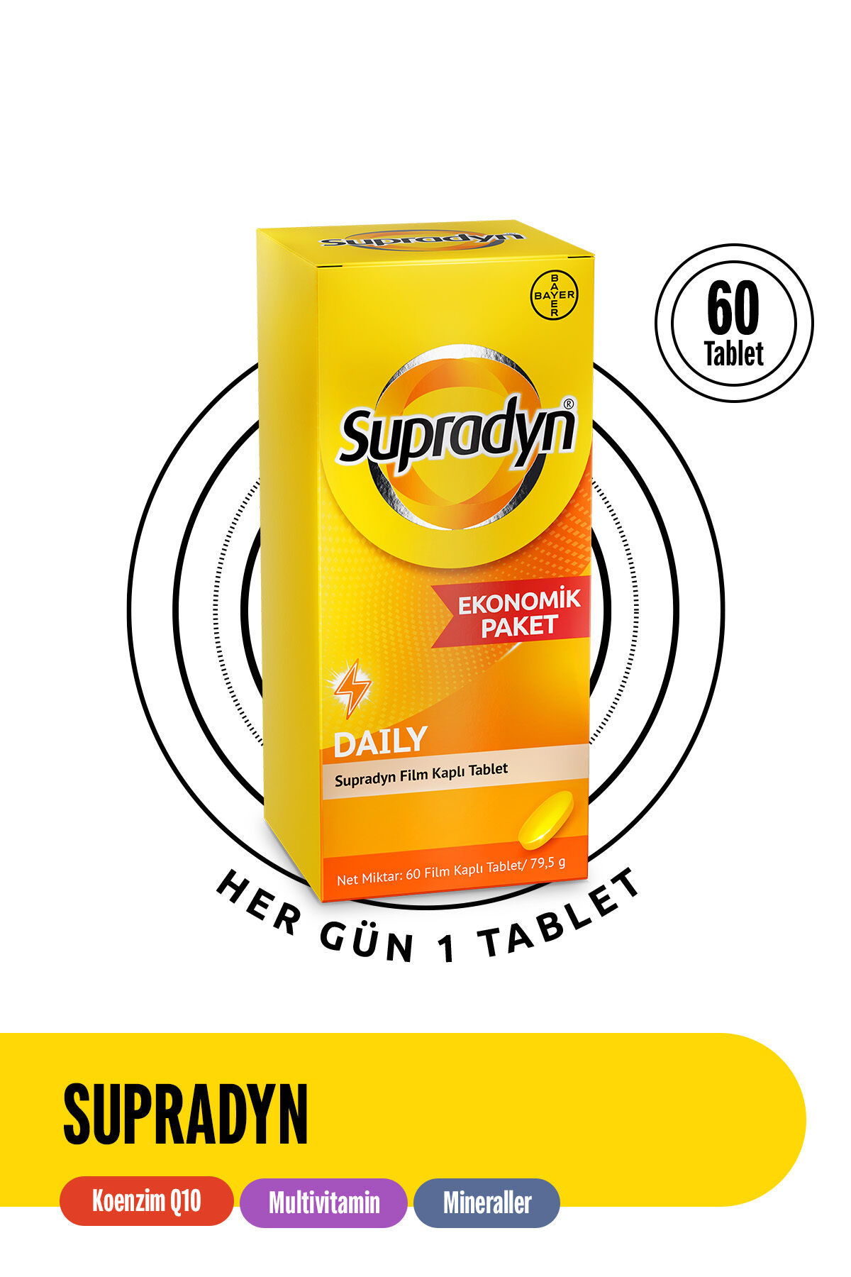 Energy Daily 60 Film Kaplı Tablet | Koenzim Q10, Multivitamin ve Mineral