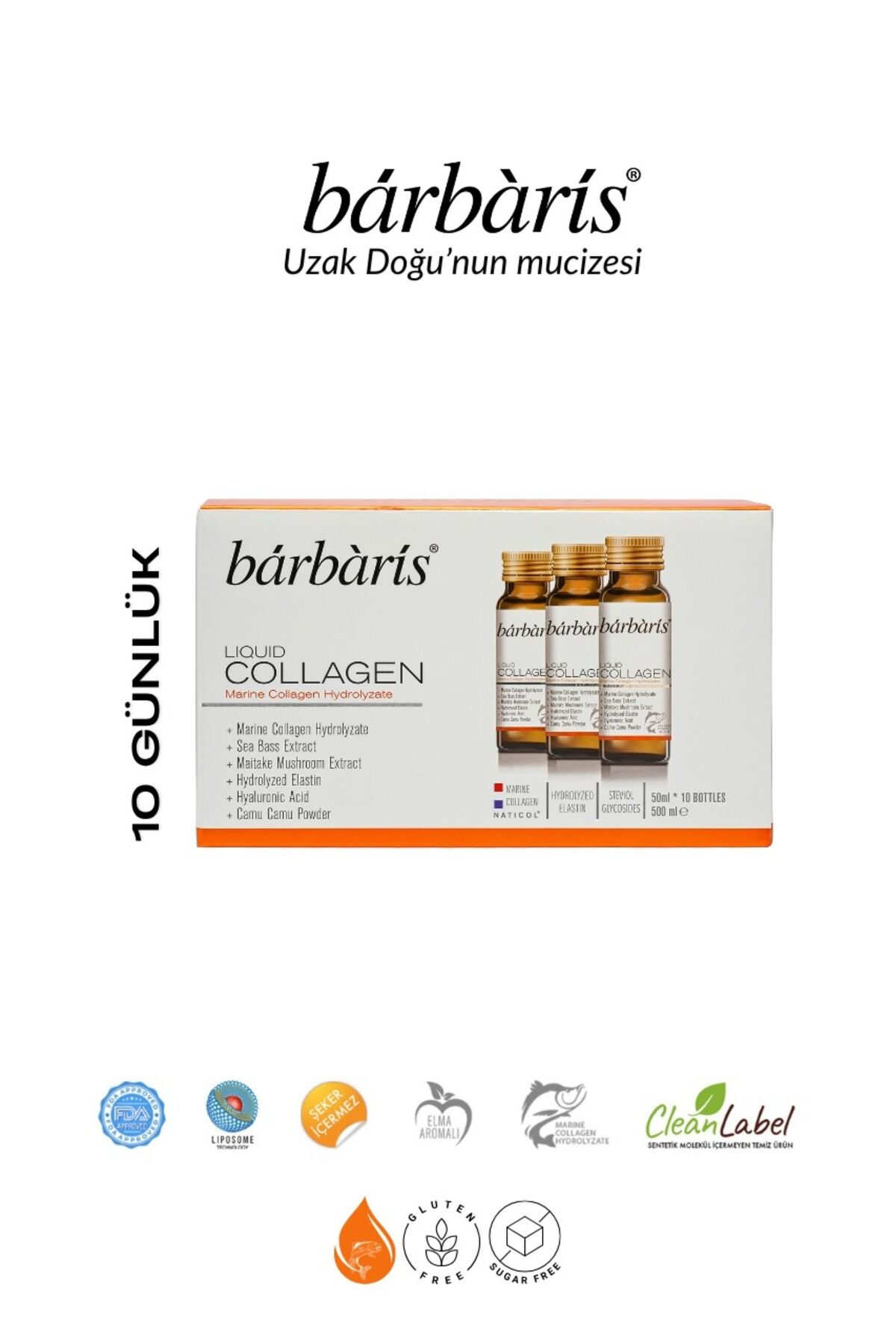 Liquid Collagen 10*50ml Tip1,tip3 %100 Saf Balık Kolajeni & Elastini Cilt Saç Tırnak