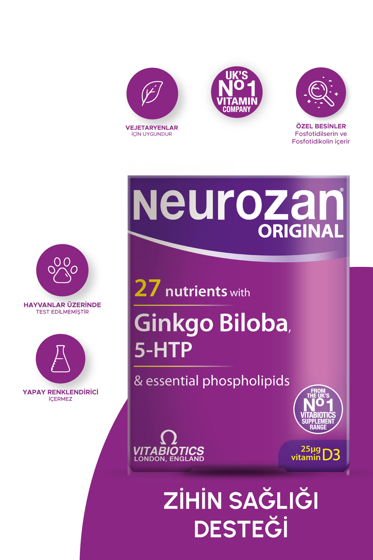 Ginkgo Biloba Ekstresi, 5 HTP, D Vitamini İçeren Odaklanmaya Yardımcı Destek Vitamini 30 Tablet