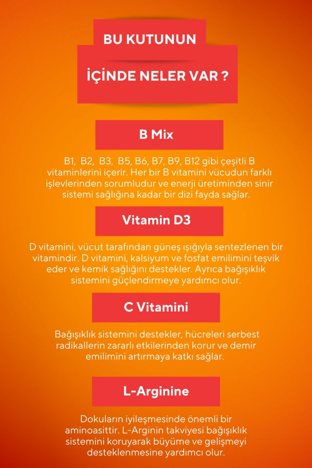 Çocuklar için Gelişme Çağı Multivitamini Vitamin C, D, B Mix, L-arginine