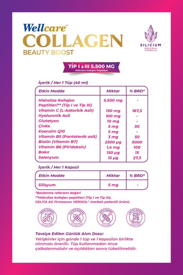 Collagen Beauty Boost Frenk Üzümü & Portakal Aromalı 5.500 mg Likit Form-30 Tüp & 30 Silisyum Kapsül
