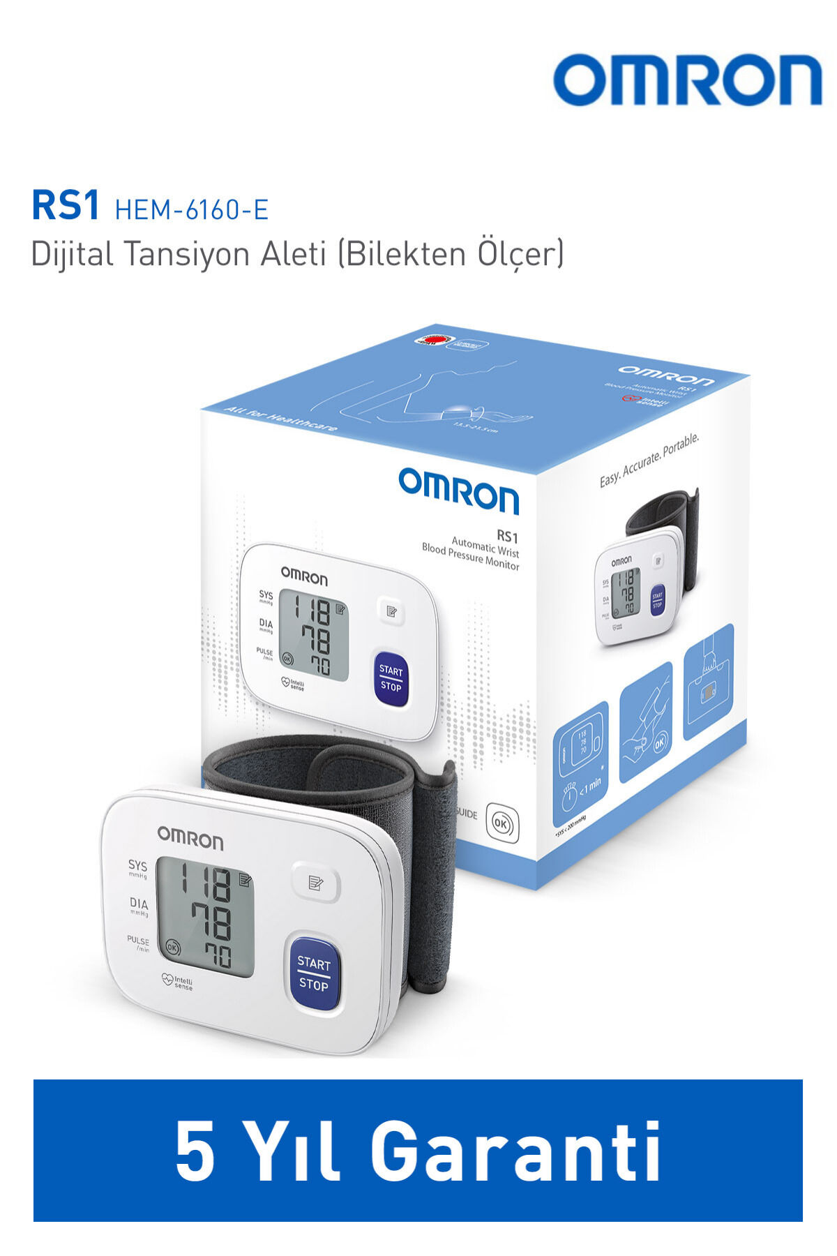 RS1 Bilekten Dijital Pilli Tansiyon Aleti – Taşınabilir, Intellisense Teknolojili, 5 Yıl Garantili