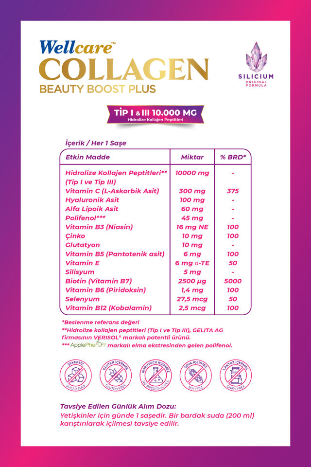 Collagen Beauty Boost Plus Nar Aromalı Tip I & III 10.000 mg - 30 Saşe