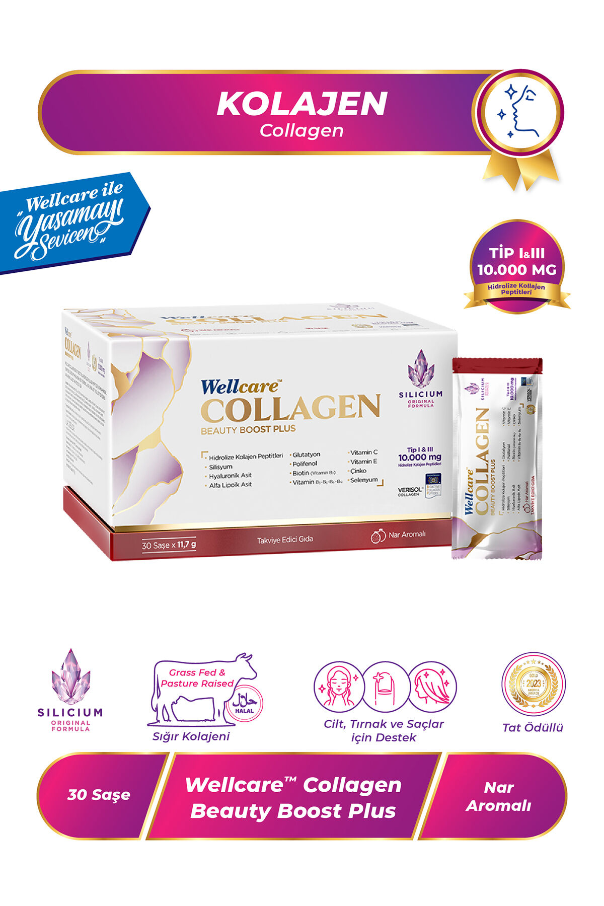 Collagen Beauty Boost Plus Nar Aromalı Tip I & III 10.000 mg - 30 Saşe