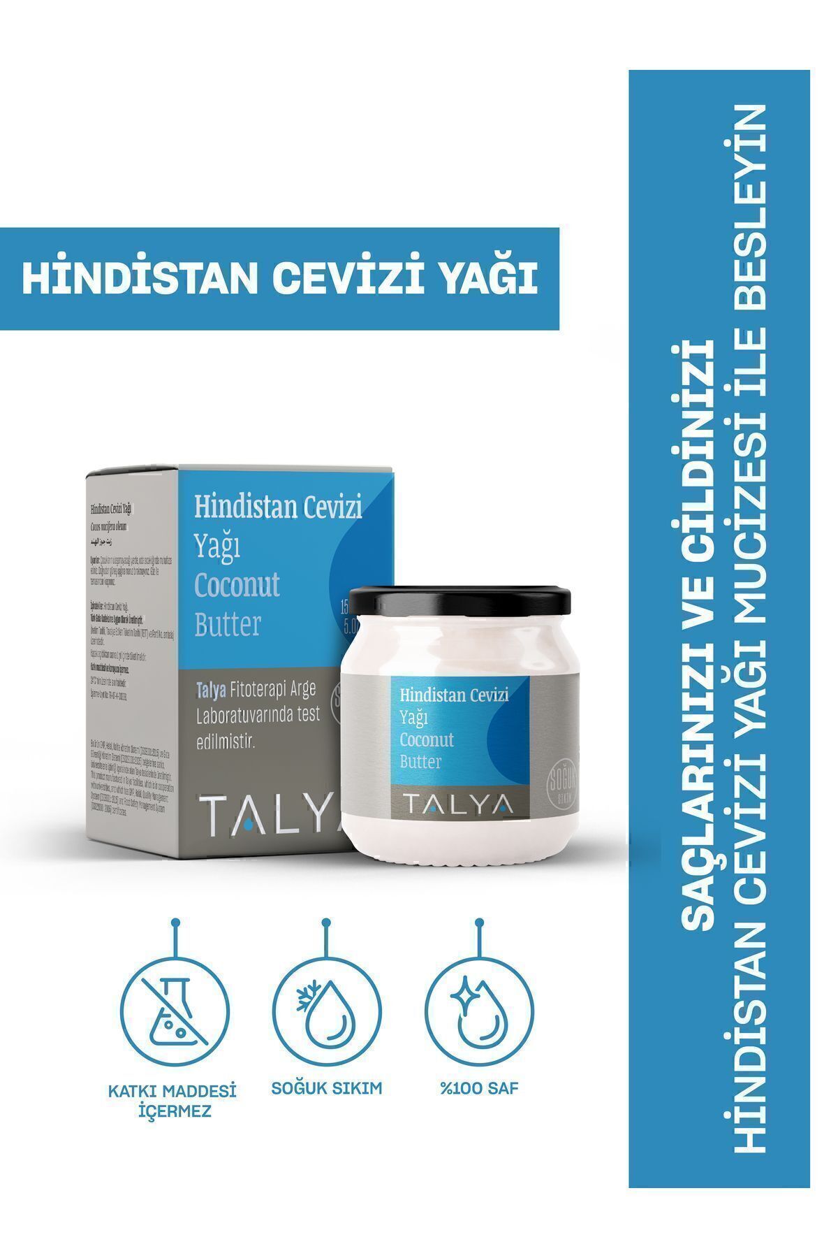 Katı Hindistan Cevizi Yağı, Soğuk Sıkım, %100 Saf Ve Doğal, 150 ml