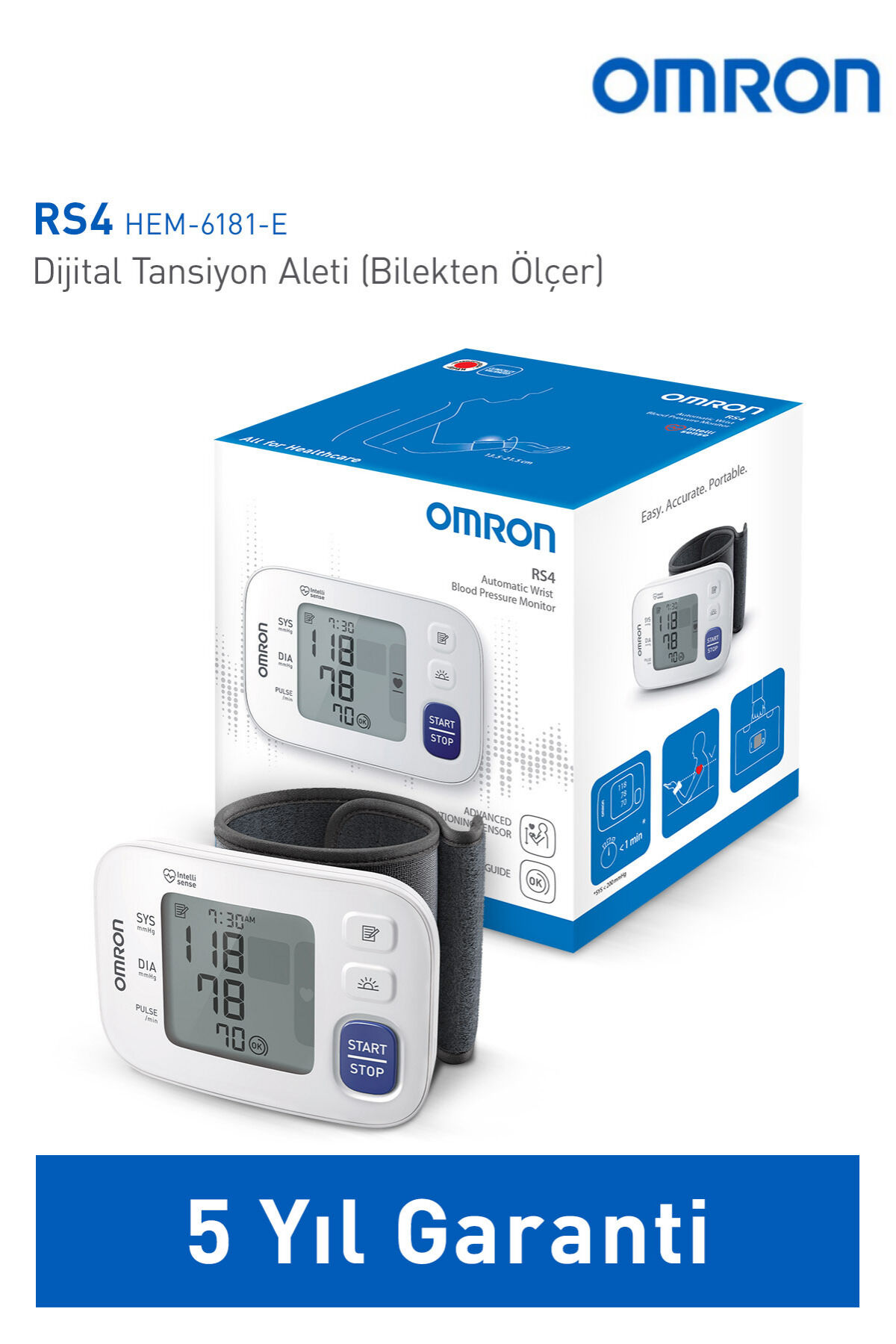RS4 Bilekten Dijital Pilli Tansiyon Aleti – Intellisense Teknolojili, Sensörlü, 60 Ölçüm Hafızalı