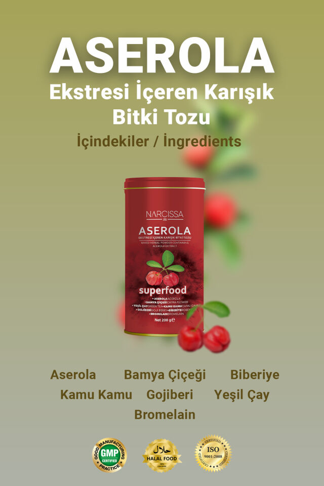 2 Adet - Aserola Ekstresi içeren Karışık Bitki Tozu - Aserola Detoks Form Çayı